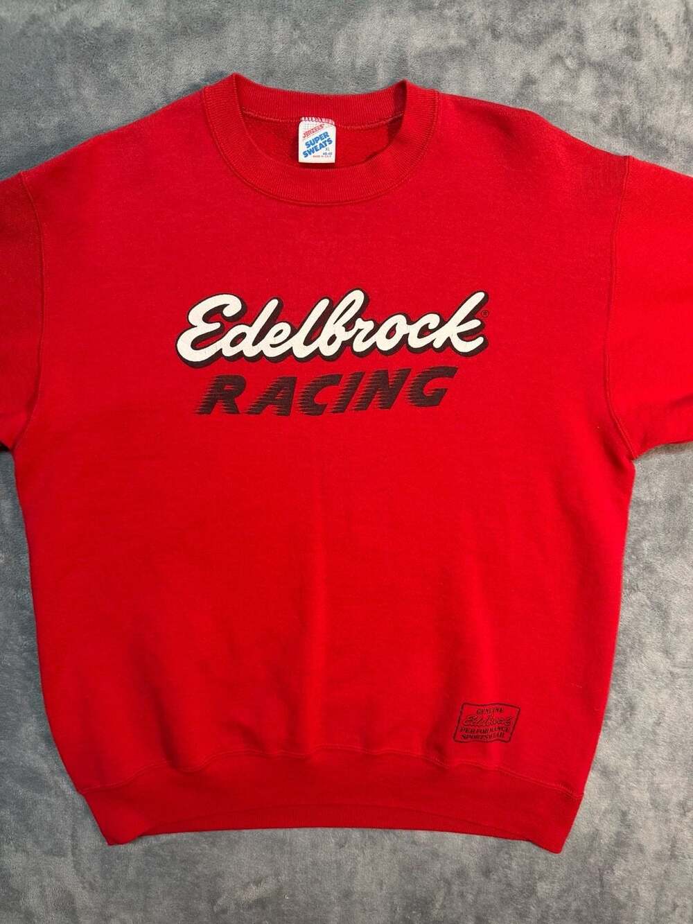 90s Vintage Jerzees Super Sweats Edelbrock Racing Red Crewneck Sweatshirt XL